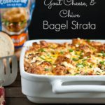 Sausage, Goat Cheese, and Chive Bagel Strata from NeighborFoodBlog.com is the perfect make ahead brunch dish.