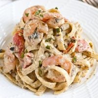 Creamy 30 Minute Shrimp Pesto Fettuccine from NeighborFoodBlog.com