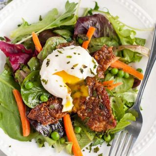 Spring Brunch Salad with Caramelized Bacon and poached egg.