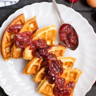 Vanilla Bean Waffles with Cherry Compote
