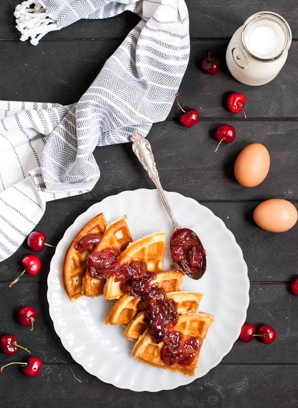Crispy Waffles with Cherry Compote Recipe | NeighborFood
