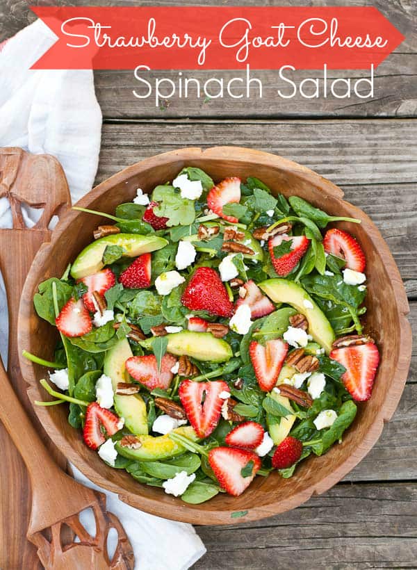 Strawberry Goat Cheese Spinach Salad with Minty Lime Dressing via Neighborfoodblog.com