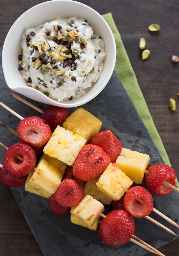 Grilled Fruit Kabobs with Cannoli Dip