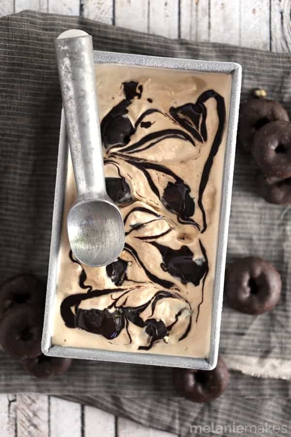 Coffee and Donut Ice Cream with Mocha Fudge Swirl