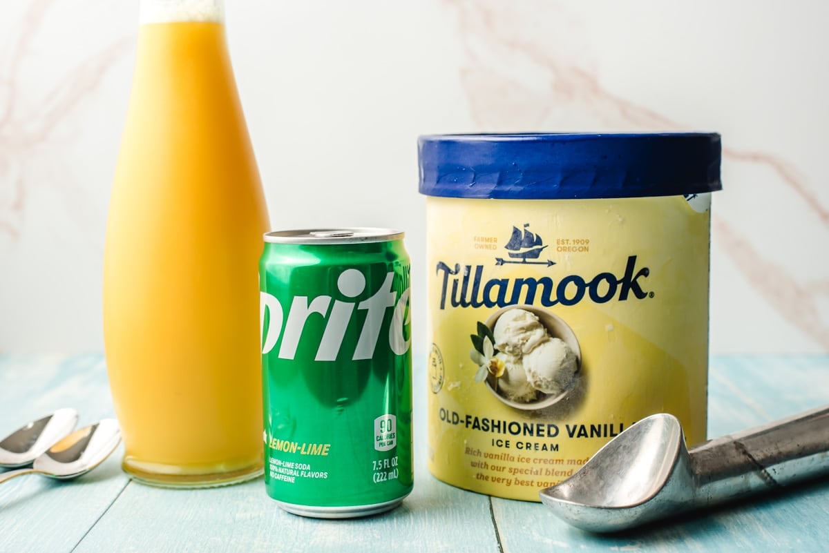 Orange juice, sprite, and tillamook vanilla ice cream.