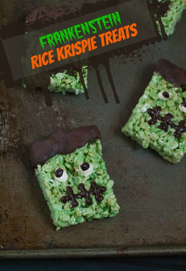 These Frankenstein Rice Krispie Treats are a super cute and easy recipe for Halloween!
