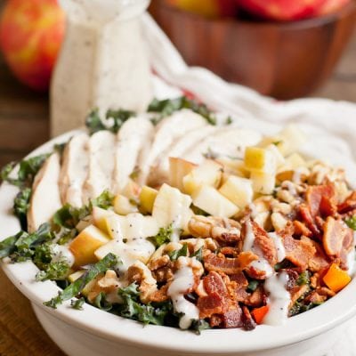 Think a salad can't fill you up? This Chicken Bacon Apple Kale Salad wants to prove you wrong!