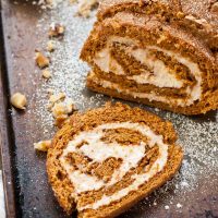 Gingerbread Cake Roll with Eggnog Cream Cheese Filling--a great make-ahead dessert for the holidays!