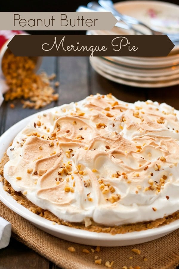 This gorgeous Peanut Butter Meringue Pie is the perfect no bake dessert for the holidays.