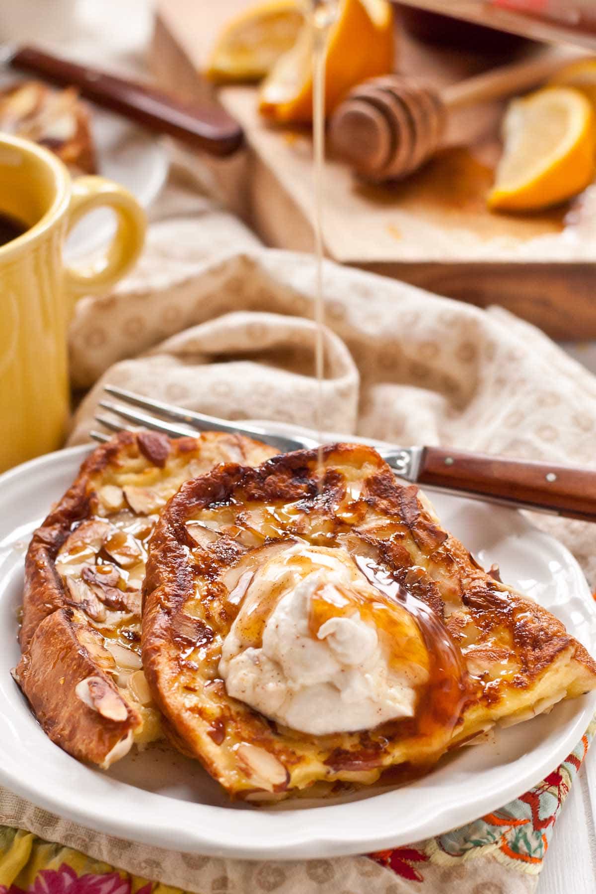 Almond Crusted French Toast with Honey and Ricotta is a lovely breakfast.