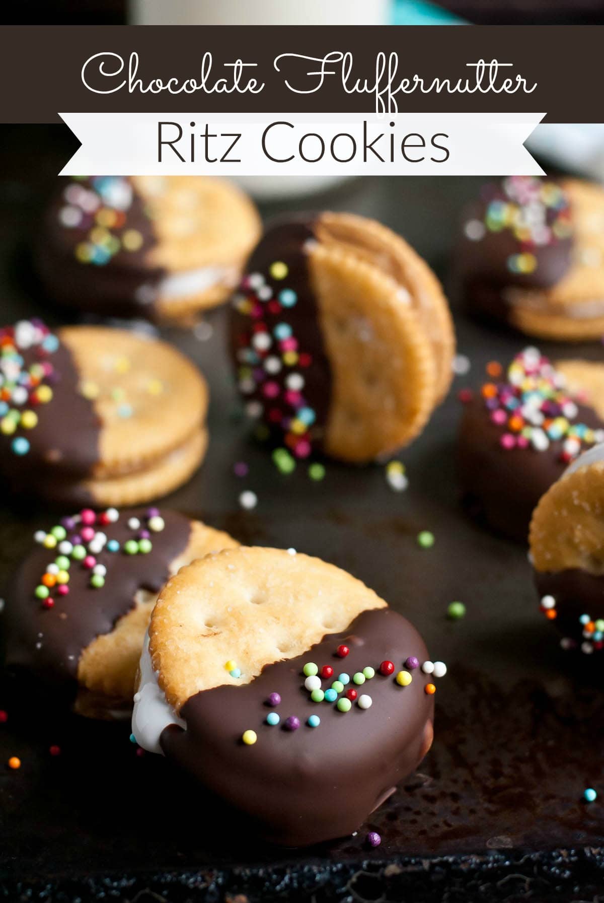 These Chocolate Dipped Ritz Cookies stuffed with peanut butter and marshmallow are so easy to make and a huge hit at parties!