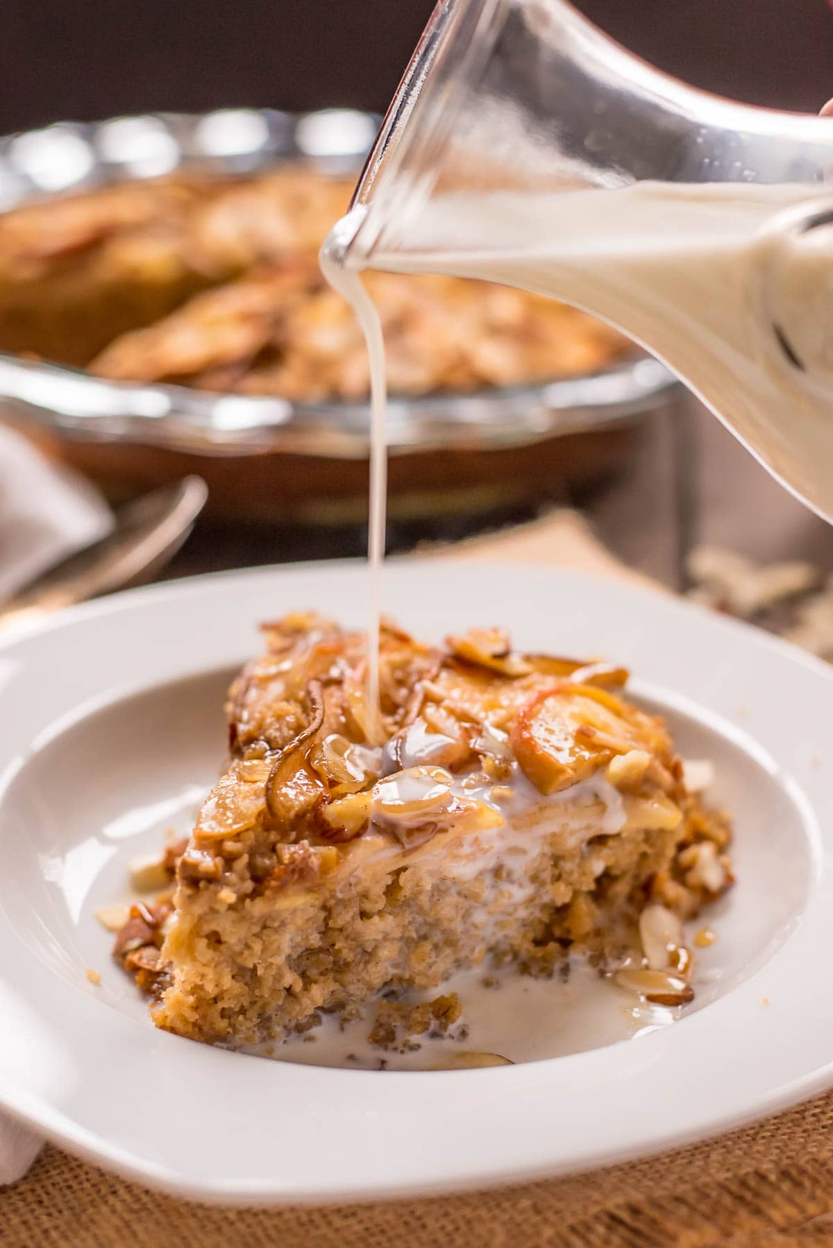 Apple, pears, and almond slices top this easy, Amish Baked Oatmeal.