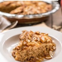 This Amish style Baked Oatmeal is topped with apples, pears, and almonds for a hearty breakfast treat.
