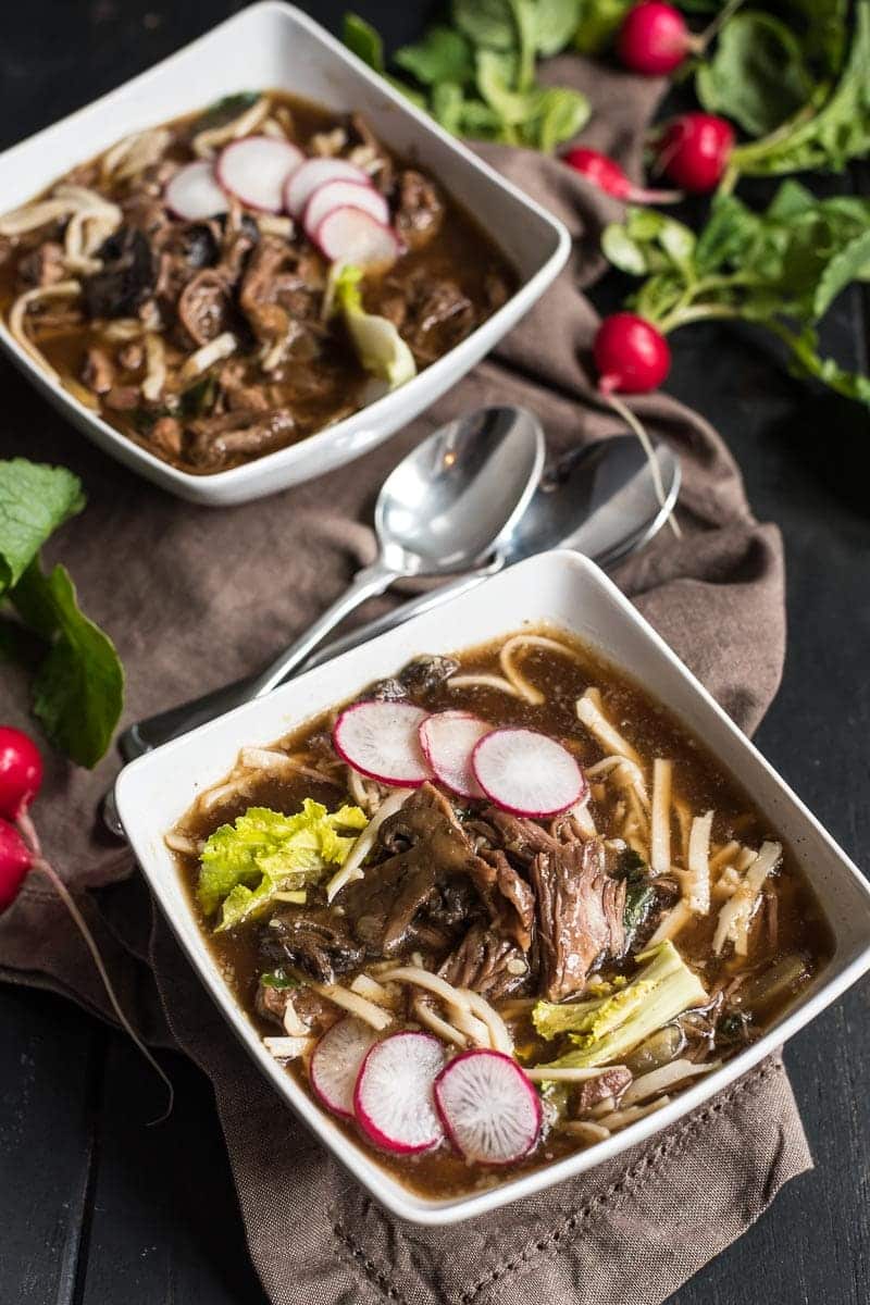 This Slow Cooker Asian Beef and Mushroom Noodle Soup is supremely satisfying comfort food.