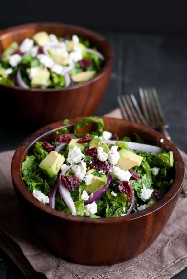 Massaged Kale Salad with Cranberries, Avocado, and Goat Cheese--an easy and healthy recipe for the New Year!