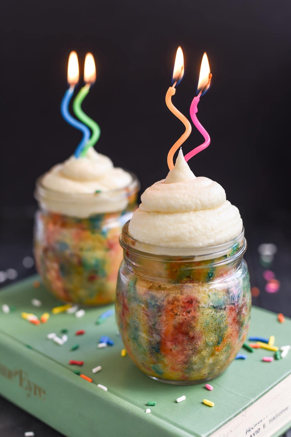 Nothing could be more fun than this Funfetti Cake in a Jar. The easy recipe makes two perfect servings!