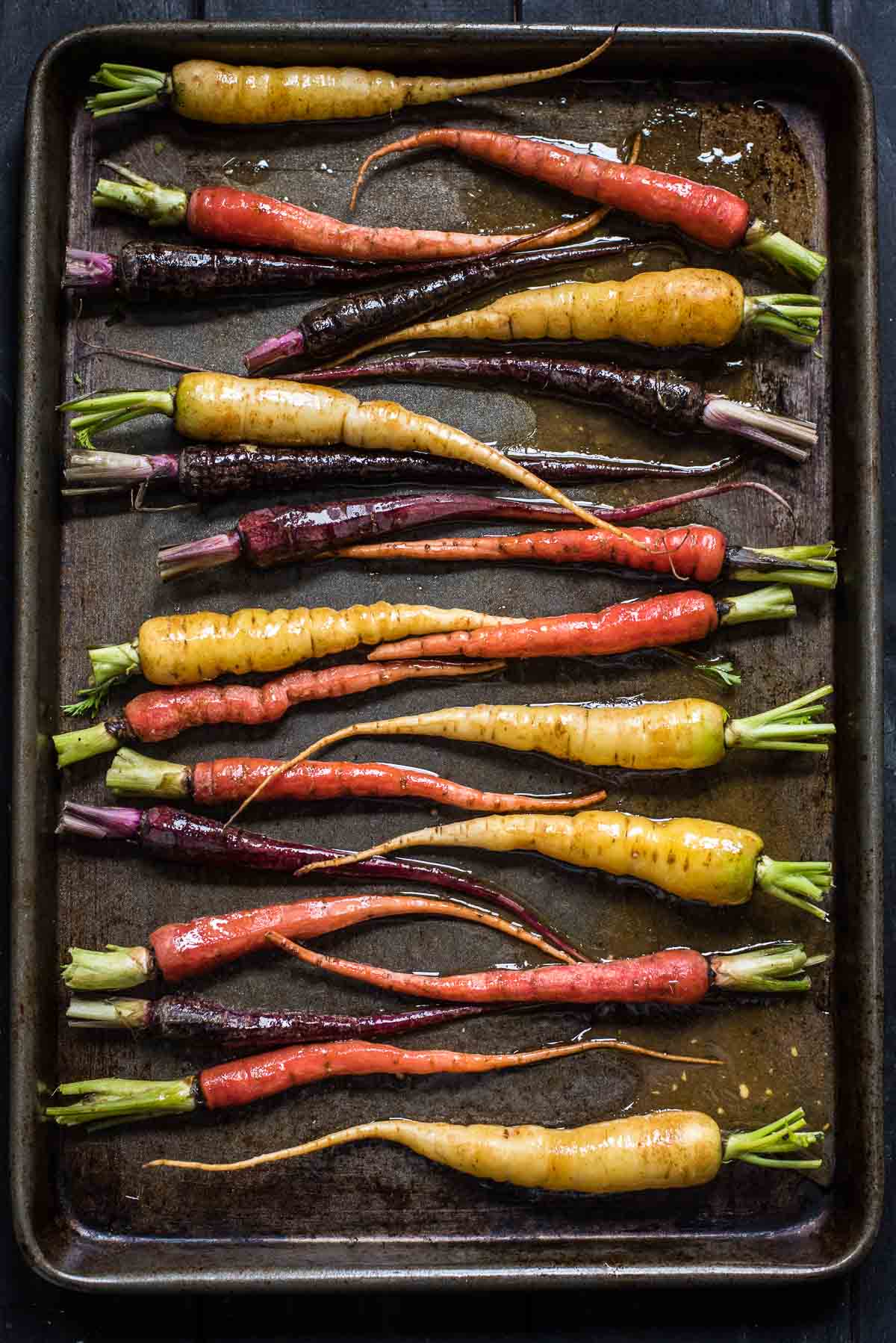 Whole roasted baby carrots are an easy, beautiful side dish.