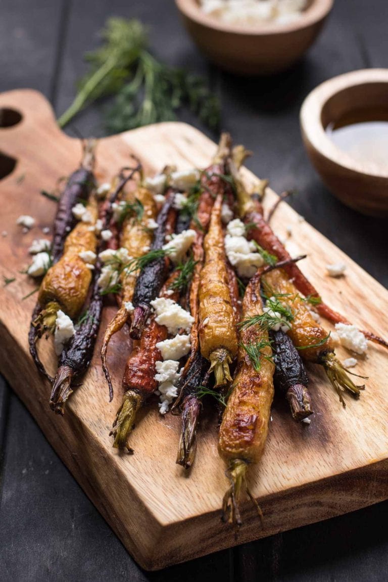 Warm Roasted Carrots with Feta and Dill make a lovely side dish for Easter or any occasion!