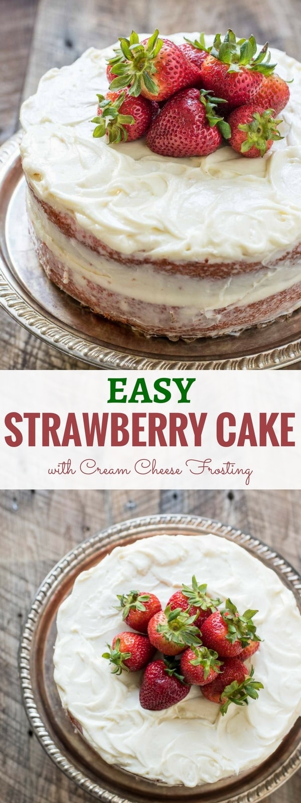 This EASY Strawberry Cake recipe makes a lovely pink layer cake full of fresh strawberry flavor and layered with cream cheese frosting.