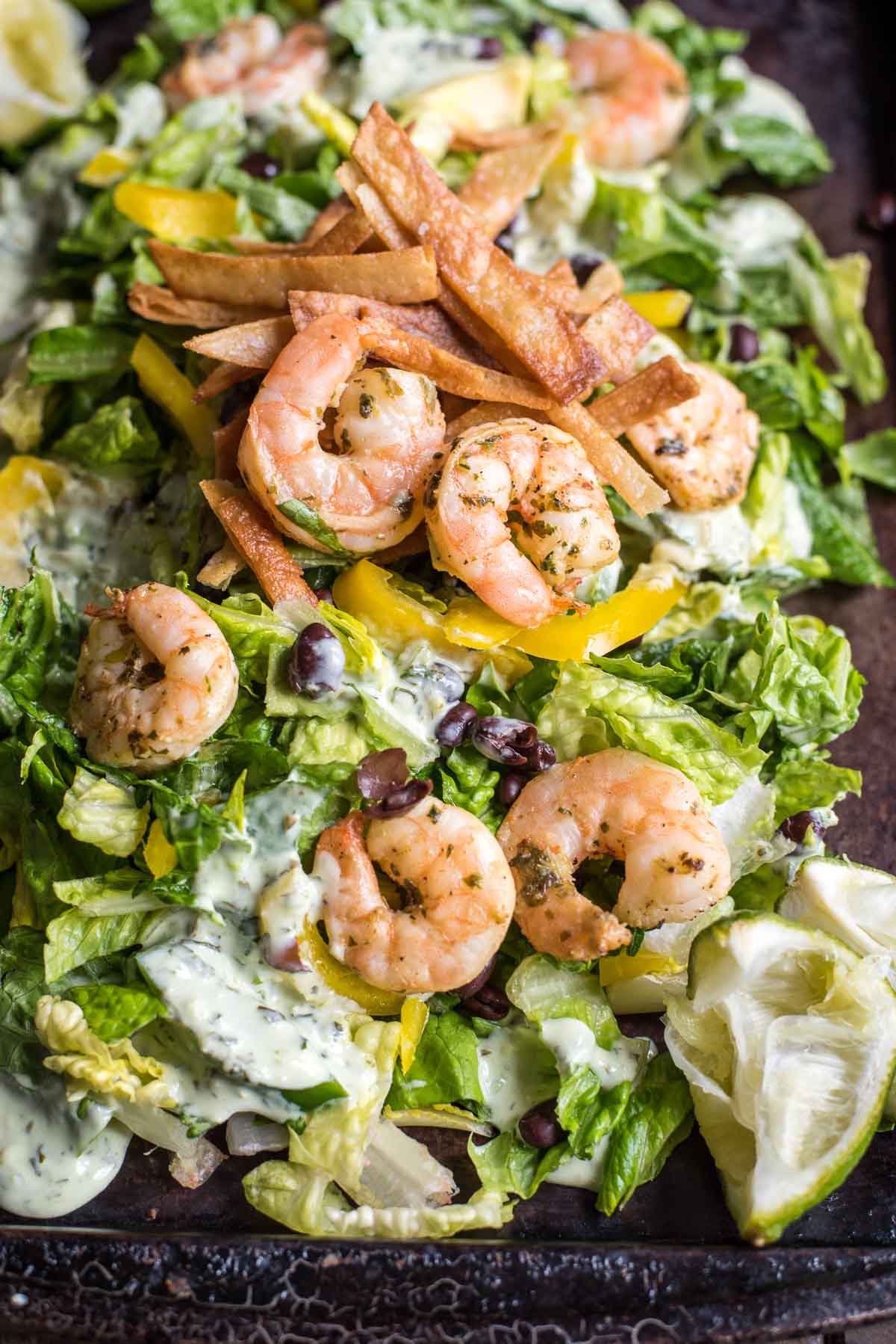This Shrimp Taco Salad is the perfect crispy, crunchy, fresh weeknight meal!