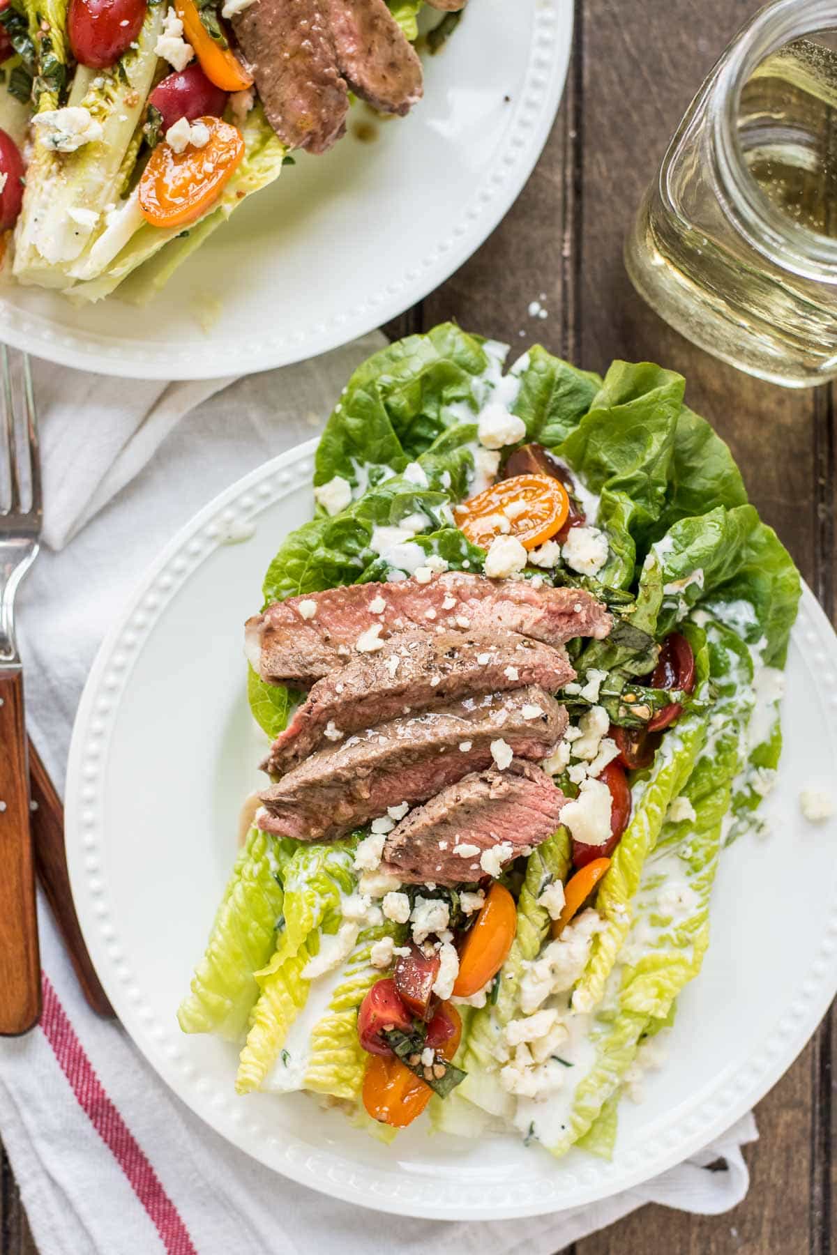 This Steak and Blue Cheese Salad with bruschetta cherry tomatoes is the perfect summer meal.