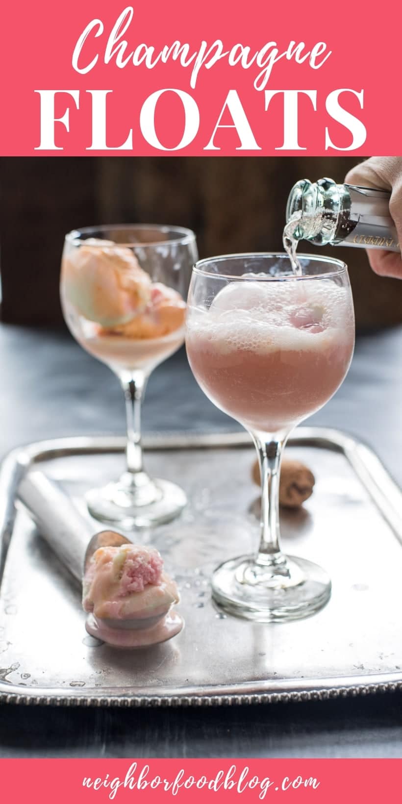 champagne floats with bottle pouring bubbly champagne over sherbet