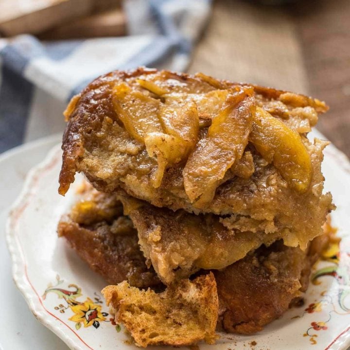 This Overnight Apple French Toast is so easy to assemble and makes the perfect warm, cinnamony fall breakfast.