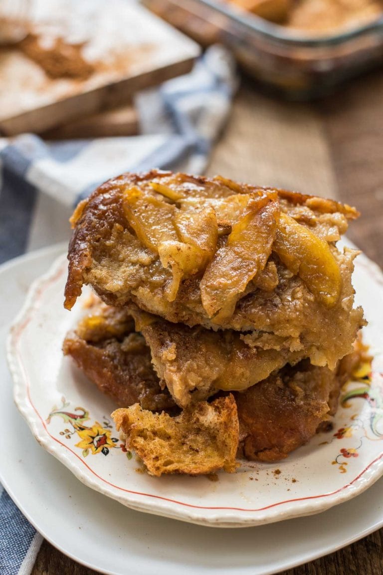 This Overnight Apple French Toast is so easy to assemble and makes the perfect warm, cinnamony fall breakfast.