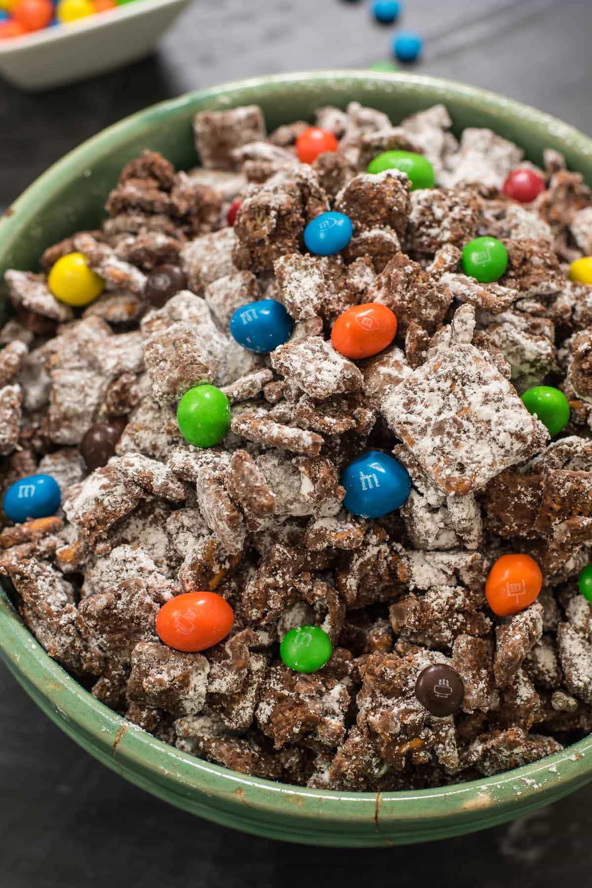This Chocolate Peanut Butter Puppy Chow is an additive and easy no-bake party snack mix!
