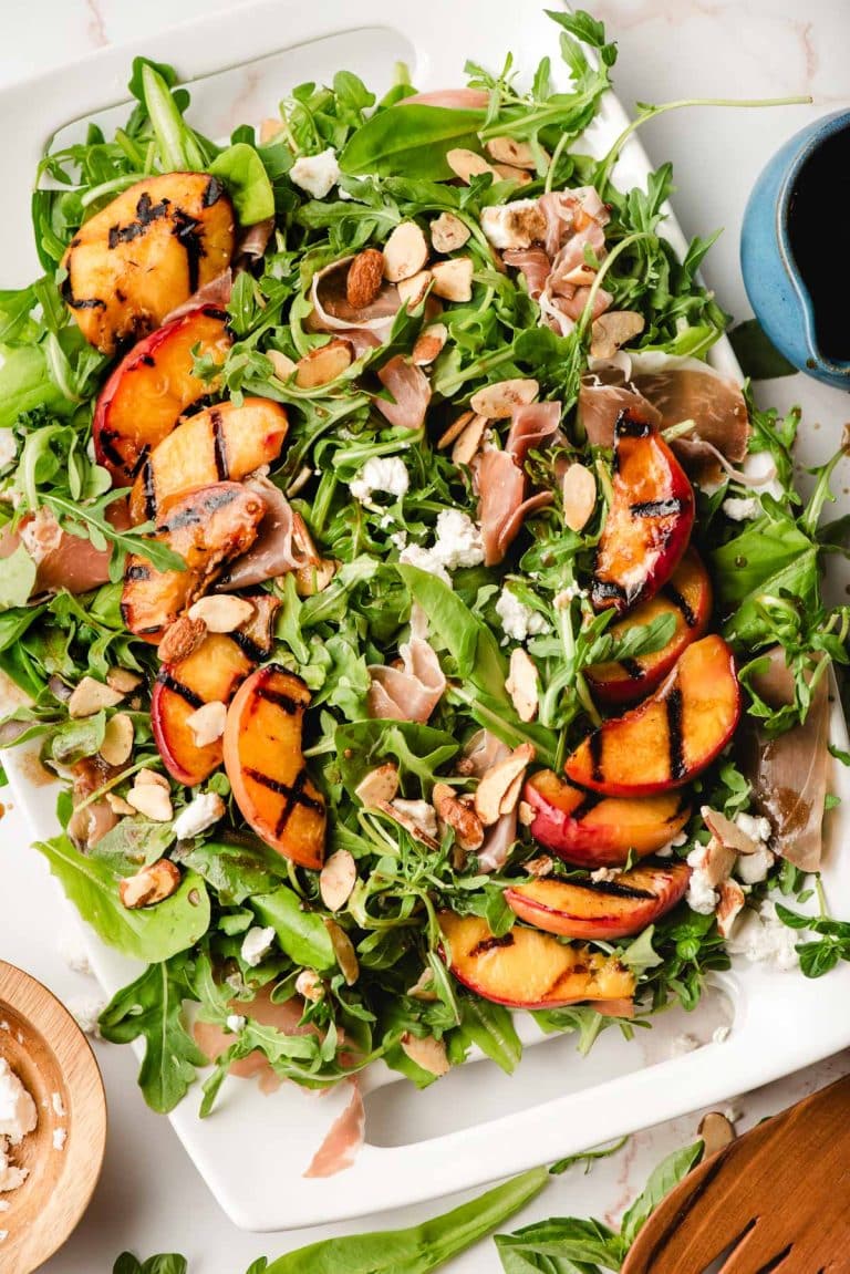 Grilled Peach Salad with Prosciutto and Goat Cheese