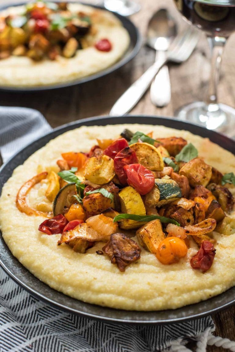 These Roasted Vegetable Polenta Bowls are made with the best late summer produce and accented by smoky paprika and cheesy polenta.