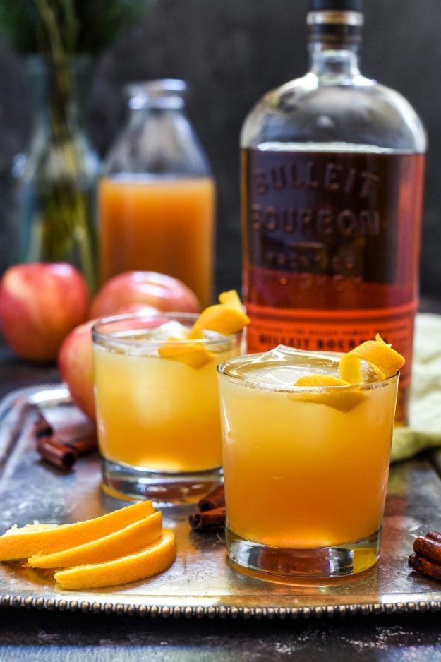 These Bourbon Apple Cider Cocktails made with cinnamon simple syrup are perfect for fall.