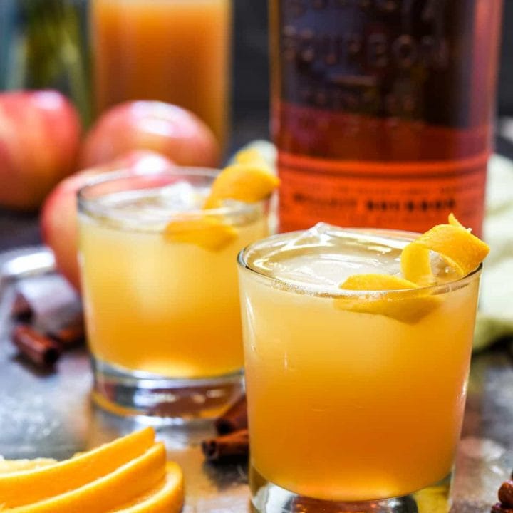 Bourbon, cider, and cinnamon syrup combine for the ultimate fall beverage: Bourbon Apple Cider Cocktails.
