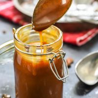 This Homemade Salted Caramel Sauce is easy to make and goes great with ice cream, apple crisp, pancakes, and more!