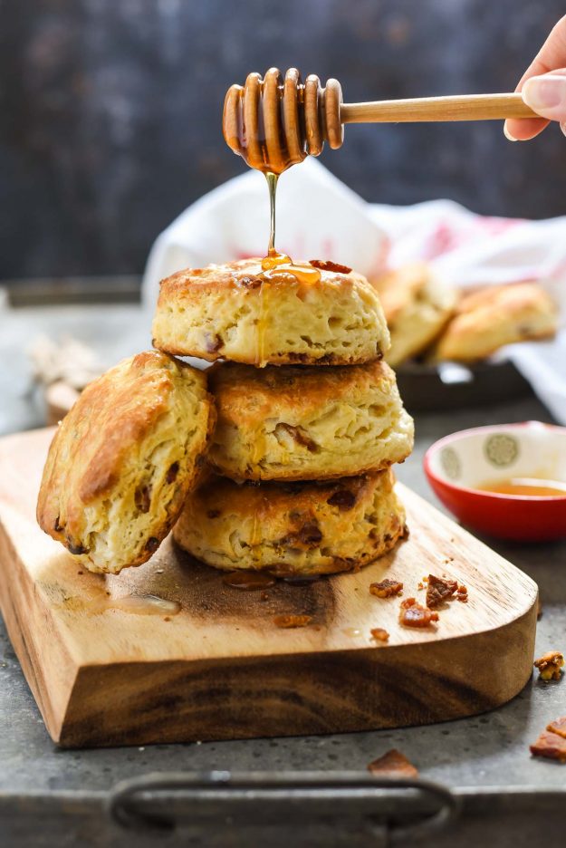 These sweet and savory Honey Bacon Biscuits are fluffy, flaky, and perfect for the holidays. 