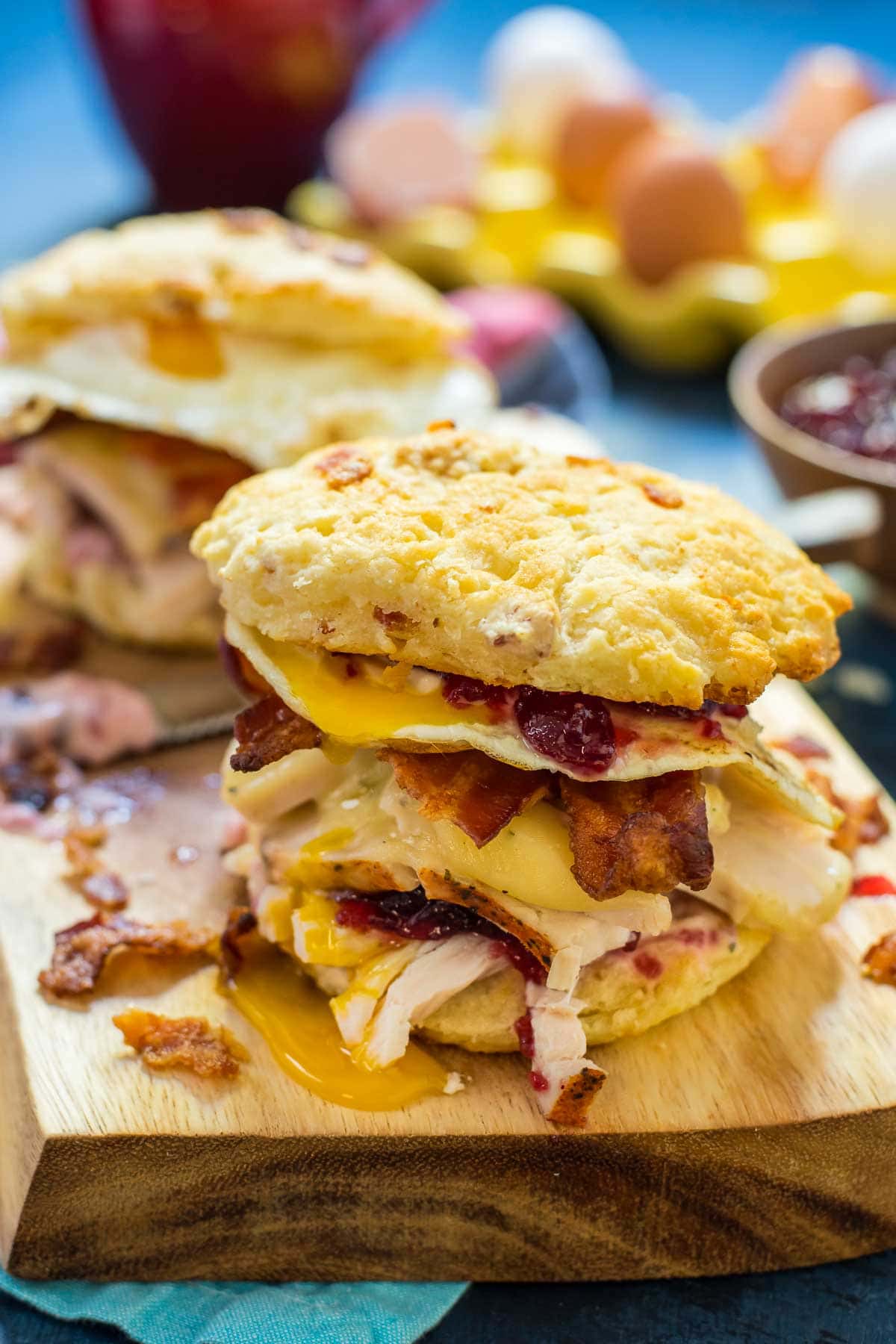 This Turkey Egg and Bacon Breakfast Sandwich with Cranberry Mayo is perfect for Thanksgiving leftovers!