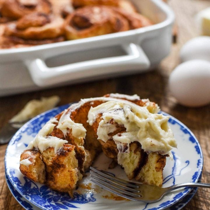These giant Overnight Cinnamon Rolls with Cream Cheese Frosting are soft and chewy with gooey cinnamon sugar centers. It's everything a breakfast treat should be.
