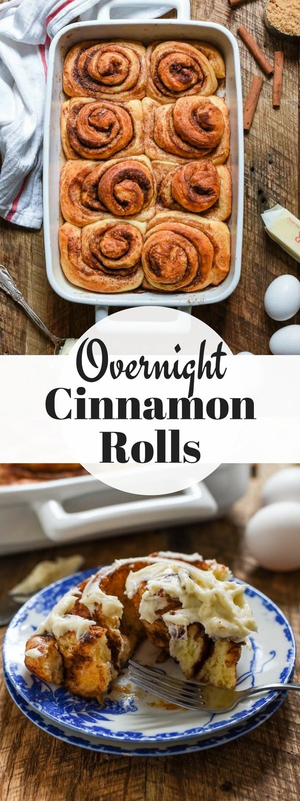 These Overnight Cinnamon Rolls are fluffy and chewy and smothered in cream cheese frosting. This is the perfect breakfast recipe for the holidays!