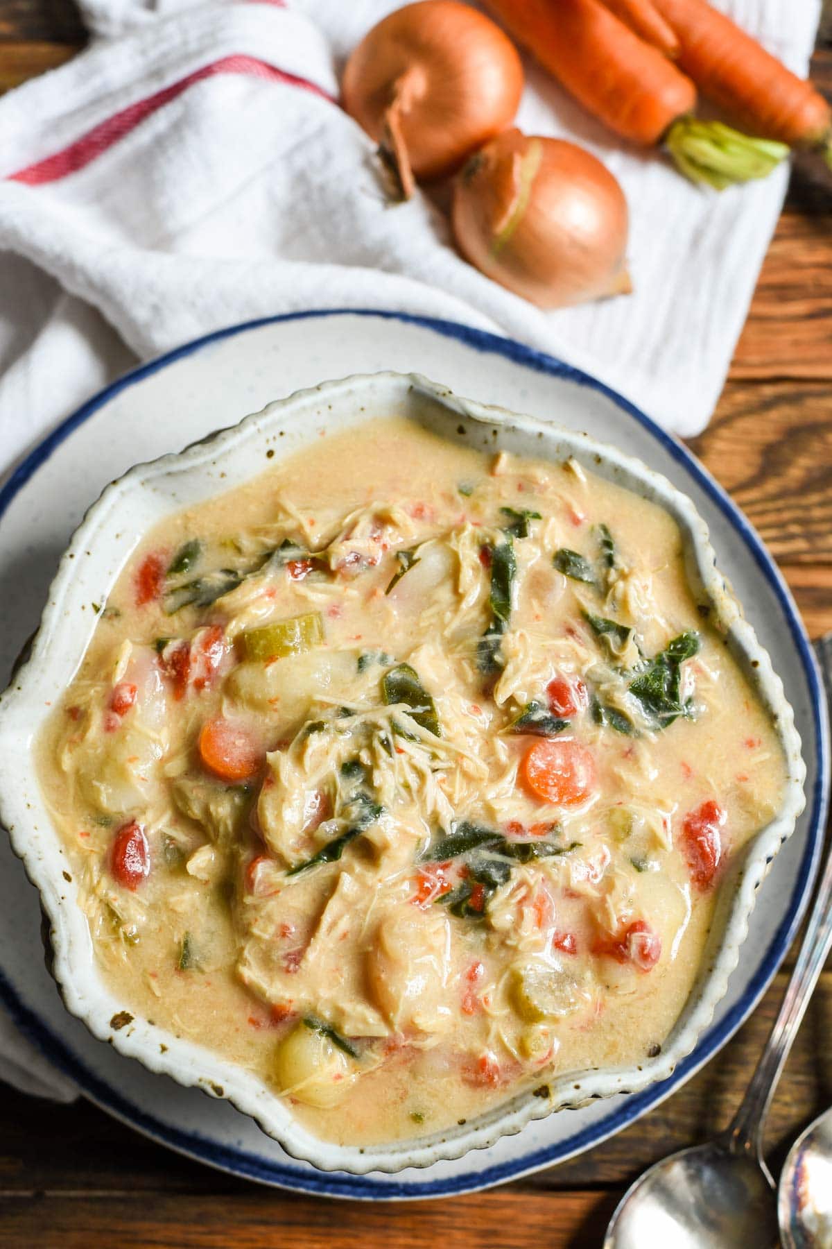 Looking for an easy healthy one pot meal? This creamy Crock Pot Chicken Gnocchi soup has all you need!