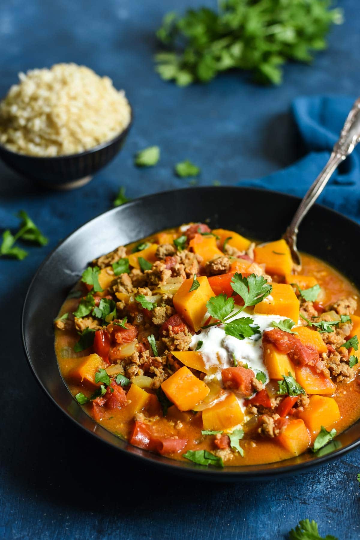 This Turkey and Butternut Squash Curry is a healthy, comforting one pot meal that's packed with flavor.