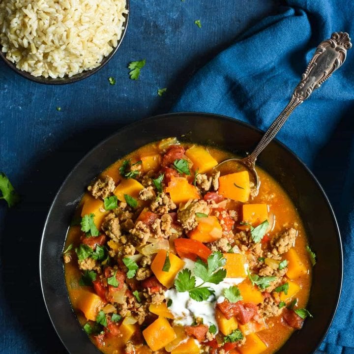This Turkey and Butternut Squash Curry is a quick, healthy one pot meal.