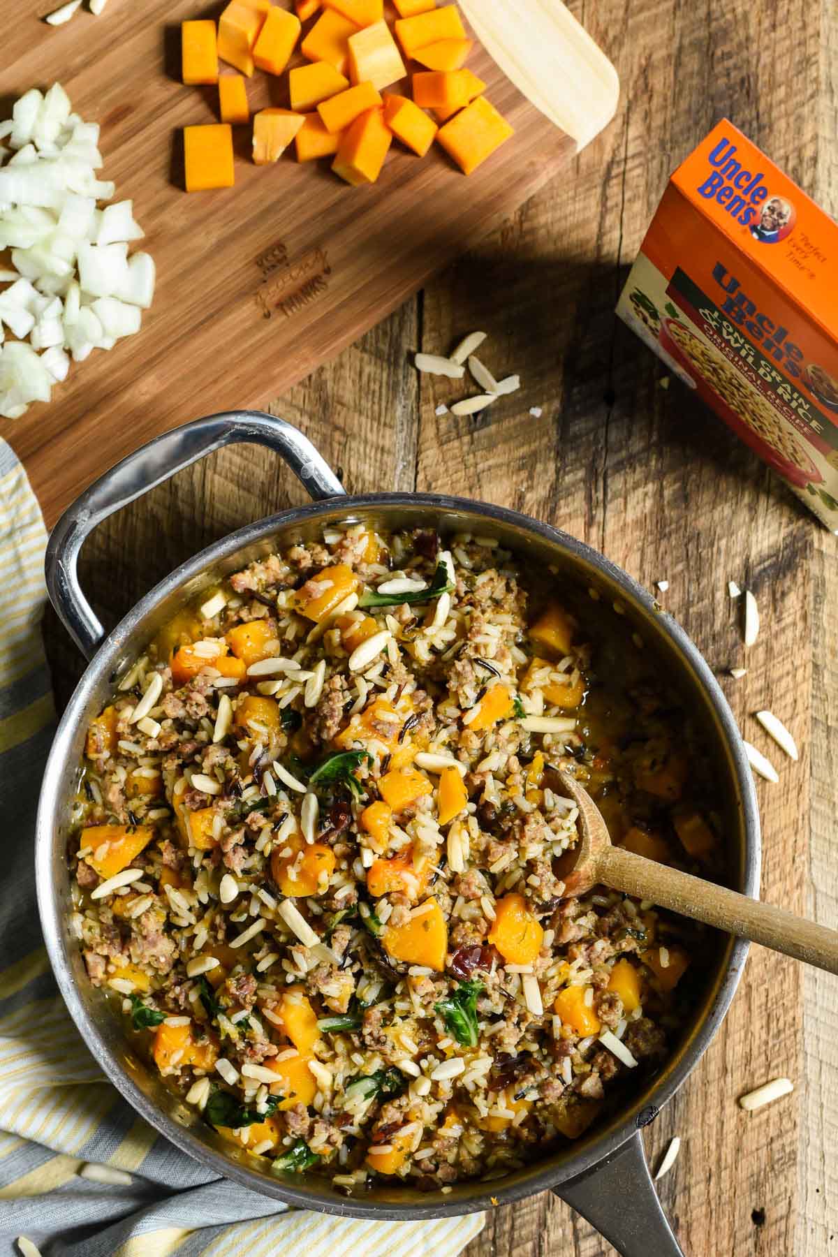 If you need a quick, healthy one pot meal, try this Skillet Sausage and Rice with butternut squash!