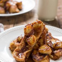 These Challah French Toast Sticks served with caramelized bananas are my favorite breakfast for lazy weekend mornings.