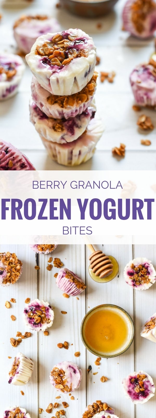 Berry Frozen Yogurt Bites swirled with berries and granola make a great healthy treat for summer!