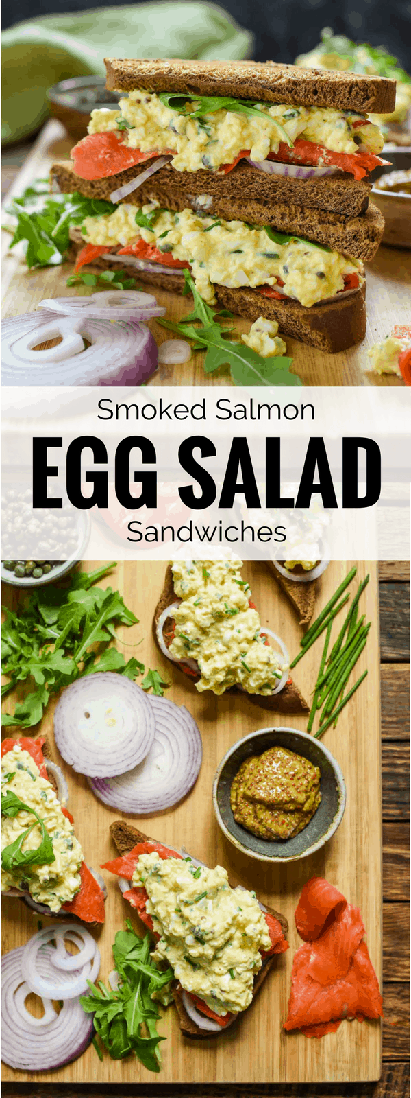 These Smoked Salmon Egg Salad Sandwiches are perfect for spring brunches or quick lunches. Packed with protein and fresh, herby, smoky flavor, everyone will love these!