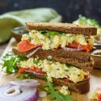 Smoked Salmon Egg Salad Sandwiches are a great quick lunch or spring shower idea. Perfect for using up hardboiled eggs!