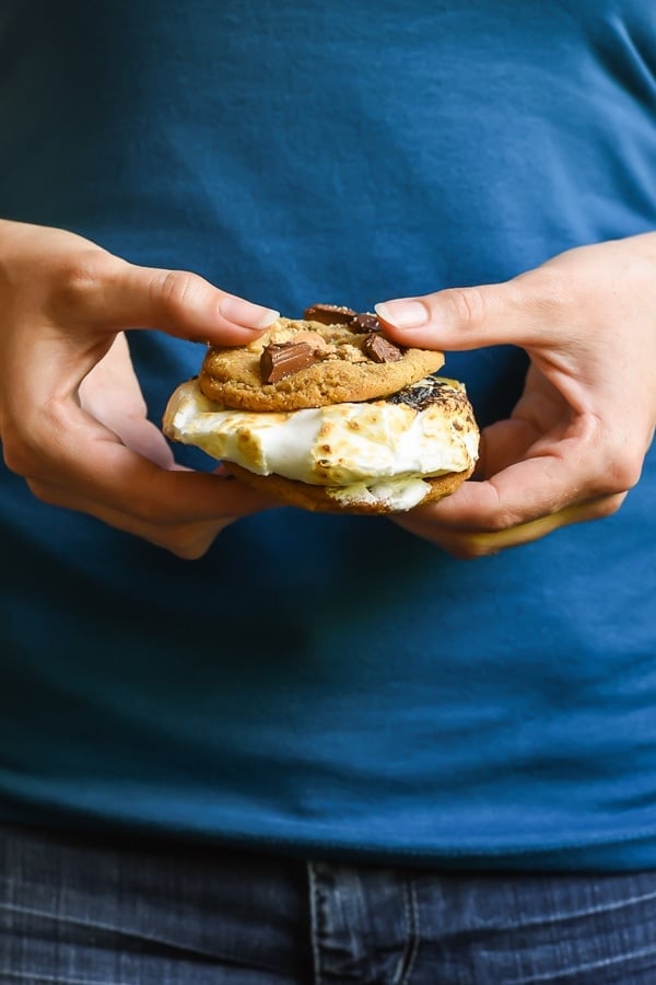 Nothing better than a Graham Cracker Chocolate Chip Cookies nestled around a toasted marshmallow. This is the ultimate camping dessert!