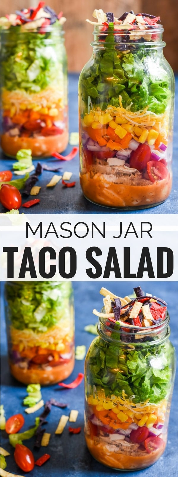 Mason Jar Taco Salads with a smoky chipotle honey vinaigrette is the perfect grab-and-go lunch!