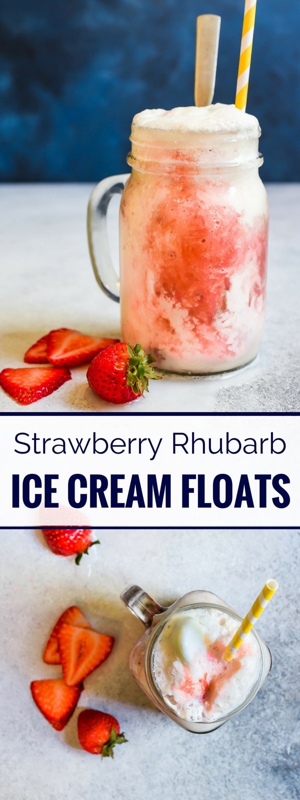 These Strawberry Rhubarb Ice Cream Floats are an easy, refreshing dessert perfect for all your summer parties!