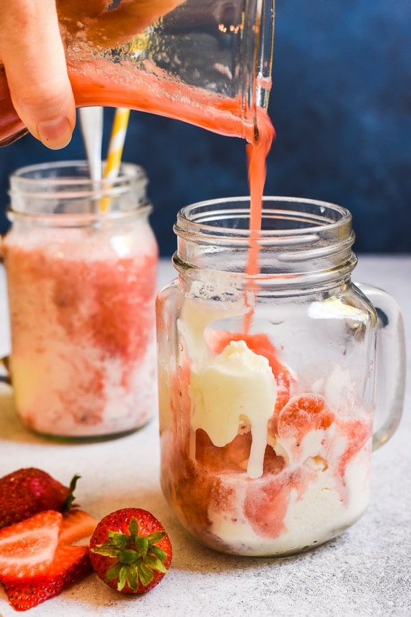 These Strawberry Rhubarb Ice Cream Floats are an easy summer dessert that's so refreshing!
